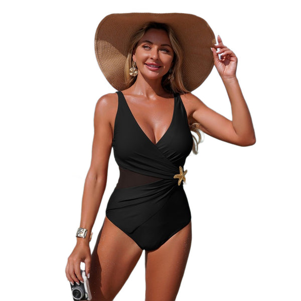 Black Solid Tummy Control Swimsuit