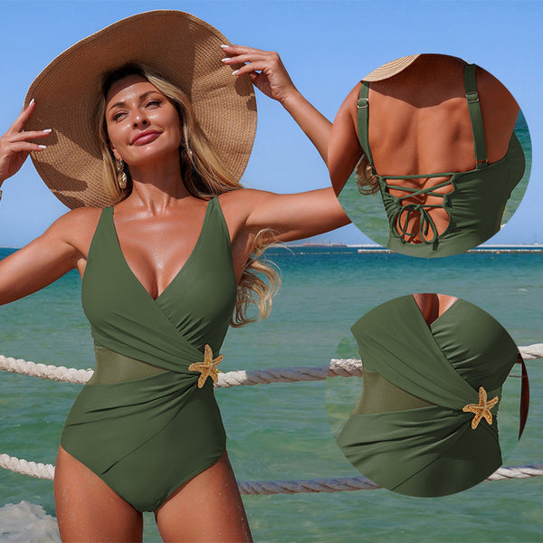 Green Solid Tummy Control Swimsuit