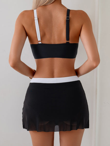 Black Colorblock High Waisted Bikini Set