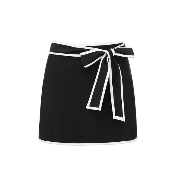 Black Solid Monokini Swimsuit With Beach Skirt Set