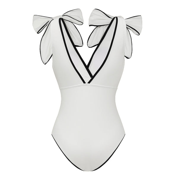 White Solid Monokini Swimsuit With Beach Skirt Set