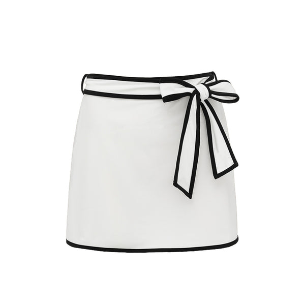 White Solid Monokini Swimsuit With Beach Skirt Set