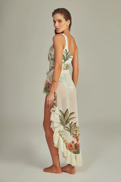 Light Green Tropical Monokini Swimsuit With Sarong