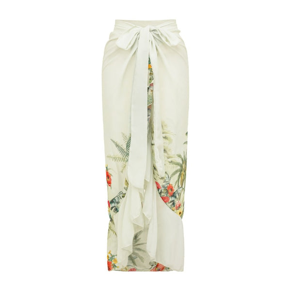 Light Green Tropical Monokini Swimsuit With Sarong