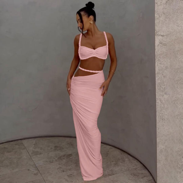 Light Pink Solid Bikini Set Maxi Cover-Up without Pad