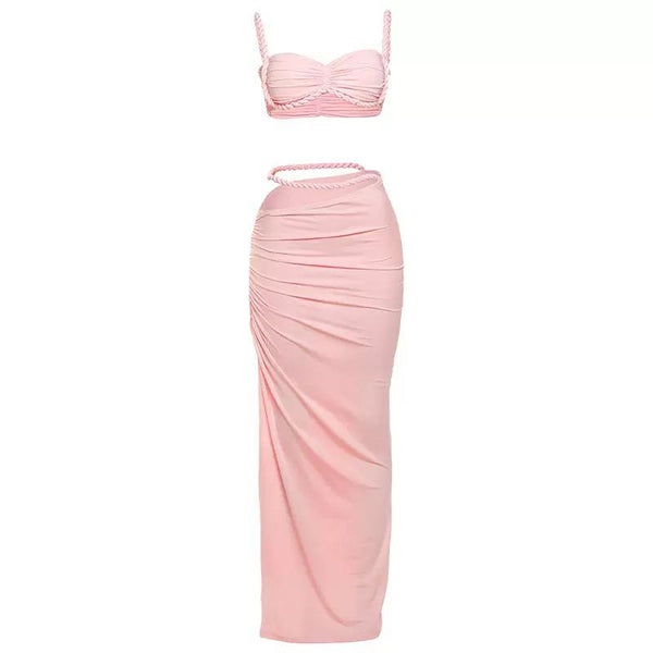 Light Pink Solid Bikini Set Maxi Cover-Up without Pad