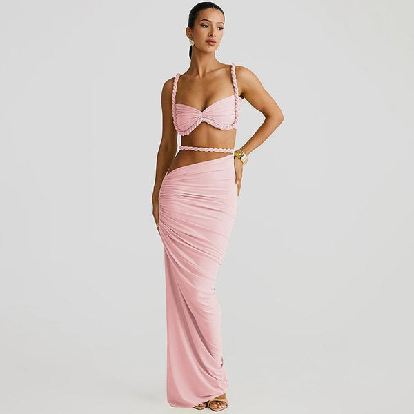 Light Pink Solid Bikini Set Maxi Cover-Up without Pad