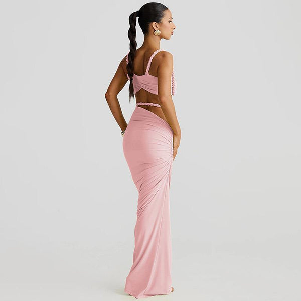 Light Pink Solid Bikini Set Maxi Cover-Up without Pad
