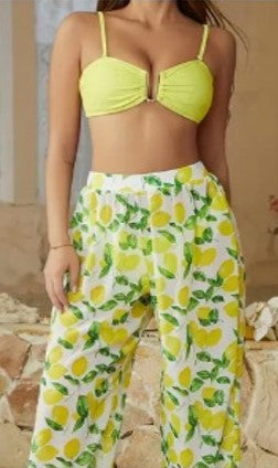 Yellow Tropical Bikini Set Beach Pants