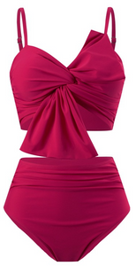 Front Knot Ruched Bikini Set Pink