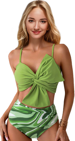 Front Knot Ruched Bikini Set Light Green