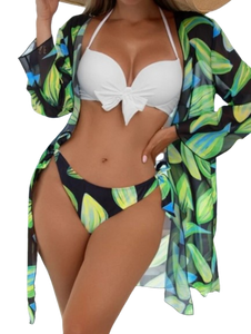 Floral Printed  3-Piece Swimsuit Green
