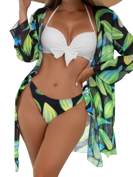 Floral Printed  3-Piece Swimsuit Green