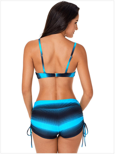 Blue Ombre Shading Stripes Bikini Set