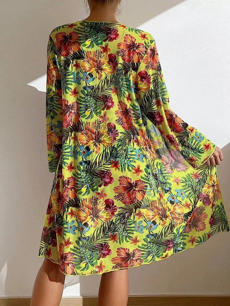 Yellow Swim Classy Floral & Plants Print Bikini 3 Piece Suit