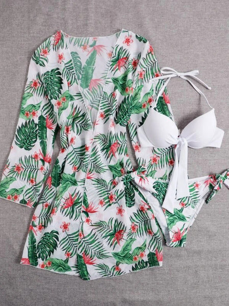 Floral Printed  3-Piece Swimsuit White
