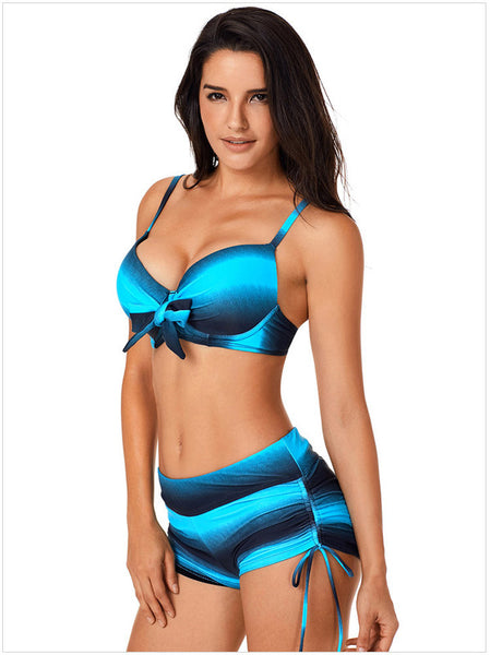 Blue Ombre Shading Stripes Bikini Set