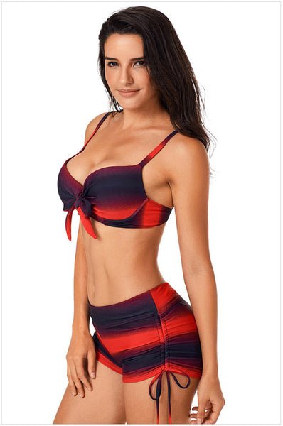 Red Ombre Shading Stripes Bikini Set