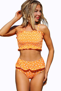 Yellow Floral Print Crop Top High waisted swimsuit Set