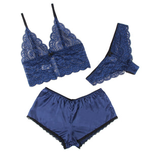 Sleepwear with Panties Silk Lace Camisole Blue